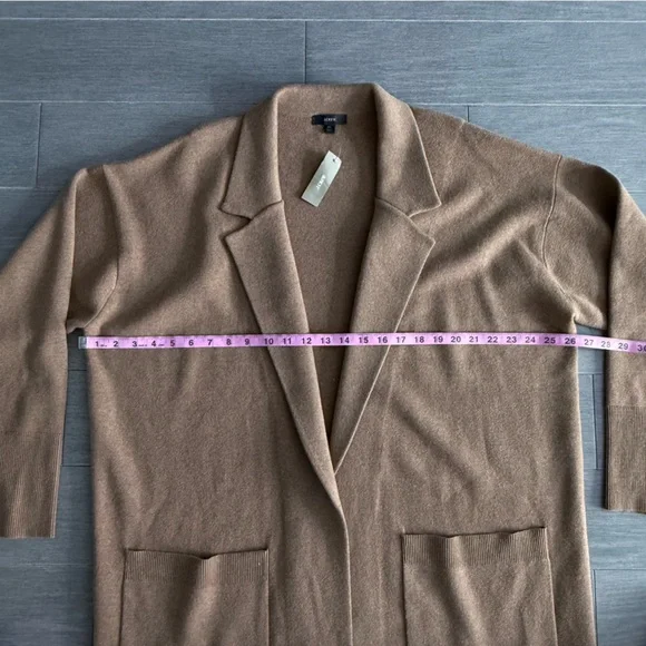 NWT J Crew Ella Open Front Long Sweater Blazer Coat XL in Dark Camel Tan AD753 - Picture 14 of 15